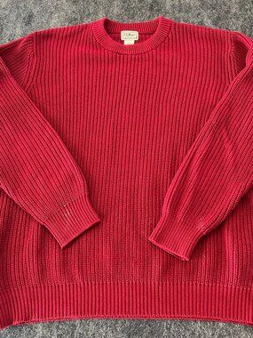 Vintage LL Bean Cable Knit Crewneck Sweater Cotton Heavyweight Red Mens XL Reg